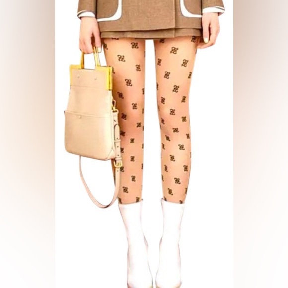 Authenticated FENDI Karligraphy Nude/Black Embroidered Tights - Picture 5 of 5